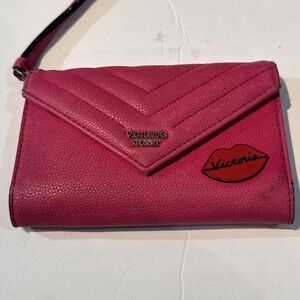 Victoria Secrets Pink wallet‎ purse With Handle And Lips